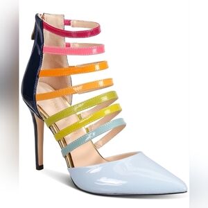 NWT•Things II Come Multicolor Strappy Women's Valentina Pointed-Toe Pumps•SZ9🌈